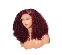 JIANBOHAIRS Perruque Lace Front HD 16 pouces for femme, couleur bordeaux, bouclée, style bob synthétique, cheveux crépus frontaux. for Thinning Hair