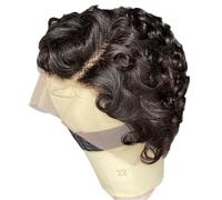JIANBOHAIRS Perruque Lace Front Wig Culry 4 pouces for femmes noires, cheveux humains courts, coupe au carré, 13x4, densité 150, noir naturel for Thinning Hair