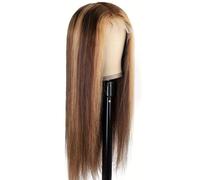 JIANBOHAIRS Perruque Lace Front Wig naturelle ombrée, cheveux lisses, 33 x 10 cm, blond miel 4/27, pré-épilée, densité 150, for femme for Thinning Hair(18inch)