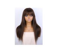 JIANBOHAIRS Perruque longue et lisse 100% cheveux humains brun chocolat avec frange for femmes, cheveux brésiliens Remy fabriqués au quotidien for Thinning Hair(22INCHES)