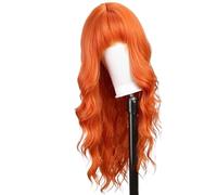 JIANBOHAIRS Perruque ondulée longue de 66 cm avec frange, perruque bou for femme, perruque synthétique résistante à la chaleur for Thinning Hair(Orange Light)