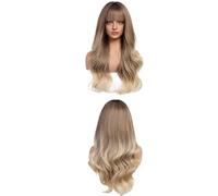 JIANBOHAIRS Perruque ondulée longue de 66 cm avec frange, perruque bou for femme, perruque synthétique résistante à la chaleur for Thinning Hair(Blonde Dark Roots)