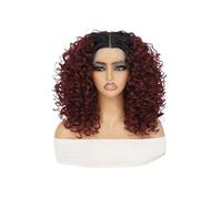 JIANBOHAIRS Perruque synthétique courte afro bouclée crépue de 40 cm, 33 x 10 x 2,5 cm, avec lace front, for femme for Thinning Hair(Wine red)