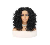 JIANBOHAIRS Perruque synthétique courte afro bouclée crépue de 40 cm, 33 x 10 x 2,5 cm, avec lace front, for femme for Thinning Hair(Black)