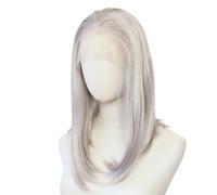 JIANBOHAIRS Perruque synthétique lisse grise claire de 14 pouces, coupe courte, avec dentelle frontale, pré-épilée, résistante à la chaleur, densité 180 for Thinning Hair