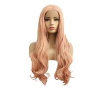 JIANBOHAIRS Perruque synthétique longue ondulée Rose or Rose pêche, naissance des cheveux naturelle, 13x3, perruque Lace Front Wig, densité 180 for femmes for Thinning Hair(20inch)