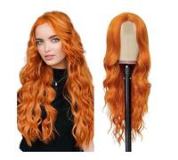 JIANBOHAIRS Perruque synthétique ondulée de 66 cm, sans colle, avec raie au milieu, for cosplay, usage quotidien for Thinning Hair(Ginger Orange)