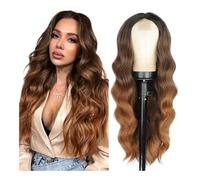 JIANBOHAIRS Perruque synthétique ondulée de 66 cm, sans colle, avec raie au milieu, for cosplay, usage quotidien for Thinning Hair(Ombre Orange)