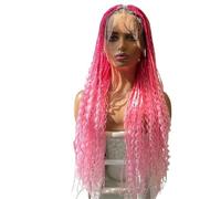 JIANBOHAIRS Perruque tressée sans nœuds avec bordure frontale en dentelle intégrale de 91 cm (36 pouces) for femmes noires, perruque synthétique bohème rose for Thinning Hair