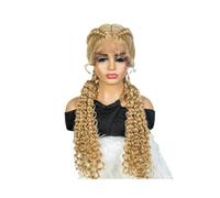 JIANBOHAIRS Perruque tressée sans nœuds de 76 cm for femme, perruque synthétique noire à bordure en dentelle. for Thinning Hair(Ash Blonde)