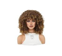 JIANBOHAIRS Perruques Afro Bouclées For Femmes, Perruques Courtes Crépues Bouclées Avec Frange, Perruques En Fibres Synthétiques De 45 Cm for Thinning Hair(Light brown)