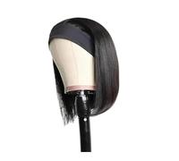 JIANBOHAIRS Perruques Bandeau En Cheveux Humains For Femmes Noires, Perruques Courtes Et Lisses Sans Colle, Fabriquées À La Machine, Densité 150, Couleur Naturelle for Thinning Hair(14inch)