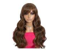 JIANBOHAIRS Perruques Body Wave avec frange for femmes, sans lacet, densité 180, cheveux humains brésiliens vierges, sans colle for Thinning Hair(Brown to Caramel Blonde,22 inch)