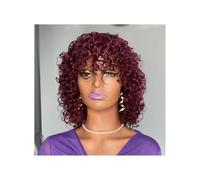 JIANBOHAIRS Perruques courtes bouclées en cheveux humains for femmes noires, avec frange, sans colle, sans dentelle, légères et confortables, densité 150 for Thinning Hair(Burgundy)