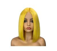 JIANBOHAIRS Perruques Courtes Sans Colle 13x4, Perruques Frontales En Dentelle Transparente, Perruques Bob En Cheveux Humains For Femmes Noires, Cheveux Raides for Thinning Hair(Lemon Yellow,14inch)