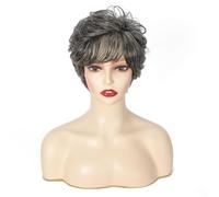 JIANBOHAIRS Perruques de cheveux humains courtes de 6 pouces for femmes, usage quotidien, style Pixie, adaptées à la perte de cheveux et au changement de mode for Thinning Hair(Dark Grey)
