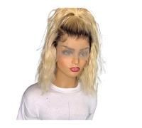 JIANBOHAIRS Perruques Dentelle Bouclées Blondes Avec Racines Foncées 10-18" Perruque Frontale Transparente T Cheveux Brésiliens Pré-épilés Ondulées Fermeture for Thinning Hair(18inches)