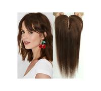JIANBOHAIRS Perruques en cheveux naturels avec frange, base en soie, clips, extensions de cheveux lisses for femmes, 7,6 x 12,7 cm for Thinning Hair(Ombre Dark Brown)