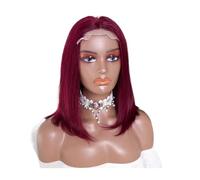 JIANBOHAIRS Perruques Lace Front HD 13x4 bordeaux for femmes noires, perruques courtes lisses, cheveux humains pré-épilés for Thinning Hair(16inch)