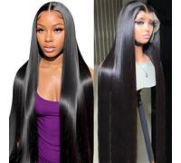 JIANBOHAIRS Perruques Lace Front HD 13x4 en cheveux humains pré-épilés, densité 180, sans colle, raides comme des baguettes, for femmes noires for Thinning Hair(30inch)