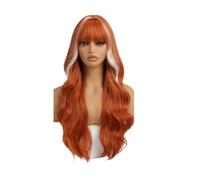 JIANBOHAIRS Perruques longues ondulées avec frange, perruques synthétiques de 66 cm for femmes, usage quotidien, fête, cosplay for Thinning Hair(Ginger Orange highlight)