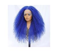 JIANBOHAIRS Perruques synthétiques afro frisées et crépues de 61 cm avec dentelle frontale noire for femme, densité 250 for Thinning Hair(Blue)
