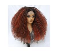 JIANBOHAIRS Perruques synthétiques afro frisées et crépues de 61 cm avec dentelle frontale noire for femme, densité 250 for Thinning Hair(Brown mix red)