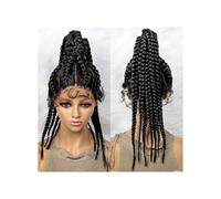 JIANBOHAIRS Perruques tressées en dentelle frontale de 24 pouces, tresses africaines avec cheveux de bébé, queue de cheval for Thinning Hair(Natural black)