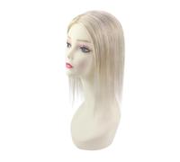 JIANBOHAIRS Postiche Cheveux Humains Mono Base 13x13 cm for Femmes Avec Clairsemés Pièce Faite À La Main Clip Dans Les for Thinning Hair(12inches,Bleach Blonde)