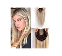 JIANBOHAIRS Postiches en cheveux humains Remy 23 x 23 cm sans frange for femmes, avec plusieurs clips antidérapants et base large, densité 150, 40 cm for Thinning Hair(Ombre Brown Blonde)