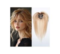 JIANBOHAIRS Postiches en cheveux humains Remy de 10 pouces avec frange 3D for femmes, cheveux fins for Thinning Hair(DARK BLONDE+BLEACH BLONDe)