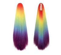 JIANBOHAIRS Queue de cheval de couleur arc-en-ciel de 24 pouces, extension de cheveux raides Yaki, postiche synthétique à pince à griffes for femmes Daily Wear(QCOSS88-E3)