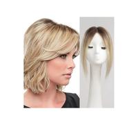 JIANBOHAIRS Toppers de cheveux humains 9x10 cm Clips de base en dentelle dans les cheveux 10 pouces de long Toppers de cheveux humains Remy for les femmes for Thinning Hair(Blonde Mixed Brown)