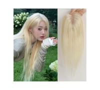 JIANBOHAIRS Toppers de cheveux raides for femmes, 12 pouces de vrais cheveux humains Topper blond clair 3,5 "× 4" postiches à base de dentelle Clip in Remy Hair Toppers for Thinning Hair