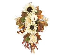 Jiangbered Couronne Murale Artificielle de Feuilles de Citrouille, Couronne D'automne pour Porche, Couronne de Thanksgiving D'automne, 60CM