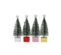 Jiangbered Lot de 4 Mini Sapins de Noël Lumineux avec Guirlandes, Mini Sapins Enneigés et Givrés En Bouteille