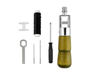 Jiangbered Poinçon de Couture Portable Intégré avec Outil de Couture en Cuir, Accessoires de Fil Ciré et Aiguille Multifonctionnelle à Manche en Bois, Facile à U, B