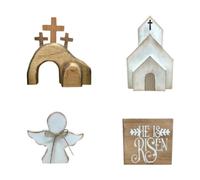 Jiangbered Scène de La Résurrection de Pâques, Décoration de Pâques En Bois, Tombeau Vide de Jésus, Décoration pour, 24cmx21cmx5.5cm