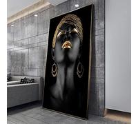 Jianghu Art Cadres Affiche en toile peinte pour femme noire africaine Affiche et impressions grandes images d'art mural pour salon, décoration de la maison, 90 x 140 cm (36 x 55 pouces) avec cadre