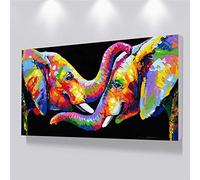 Jianghu Art - Couple éléphants salon photos mur Art affiches et impressions animaux abstraits coloré éléphant toile peintures 60x130 cm pas de cadre