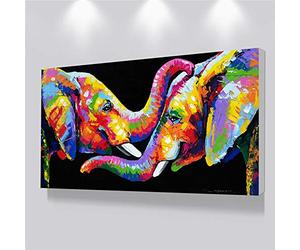 Jianghu Art - Couple éléphants salon photos mur Art affiches et impressions animaux abstraits coloré éléphant toile peintures 60x130 cm pas de cadre