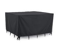 Jianghu Art Housse de table de jardin rectangulaire imperméable 85 x 85 x 80 cm - Grande housse de table pour mobilier de jardin - Coupe-vent et anti-UV - Pour chaise et table de terrasse - Noir