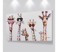 Jianghu Art Peinture sur toile Peinture murale Famille de girafe curieuse 60x120cm (23"x47") Sans cadre