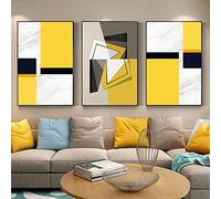 Jianghu Art Simplicité Affiche Impression Minimaliste Jaune Gris Géométrie Toile Peinture Abstrait Mur Photos pour Nordique Décoration de La Maison 40x50cm (16x20in) x3 Avec Cadre