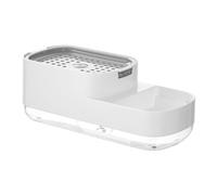 JIANGLAI Distributeur de savon à vaisselle avec porte-éponge et plateau, pompe manuelle 3 en 1, distributeur de savon détergent pour évier de cuisine, blanc