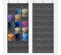 JIANGLAI Porte-chapeaux pour casquettes de baseball, organisateur de chapeaux de baseball avec 3 crochets, support de rangement pour porte de placard, mur avec 24 grandes poches profondes