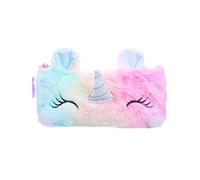JIANGLAI Trousse à crayons licorne pour filles, pochette à stylos licorne en peluche avec fermeture éclair, grande capacité, jolie trousse de maquillage pour filles, trousse de papeterie pour