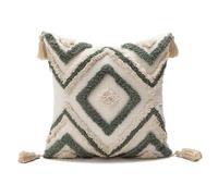 JIANGLANY Housse de coussin carrée moderne avec pompons, motif géométrique touffeté, doux et confortable pour canapé, chaise, 45 x 45 cm (vert)