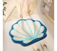 JIANGLANY Joli tapis de bain irrégulier bleu océan drôle coquillage tapis de bain pour salle de bain antidérapant et absorbant l'eau, petit tapis de porte coquillage 50 x 50 cm