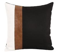 JiangLANY Lot de 2 housses de coussin en cuir à rayures avec motif patchwork noir, blanc, marron, 45 x 45 cm